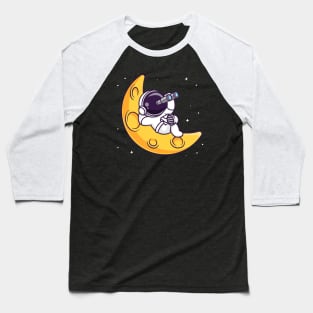 Cute Astronaut Looking Star With Binoculars Cartoon Baseball T-Shirt